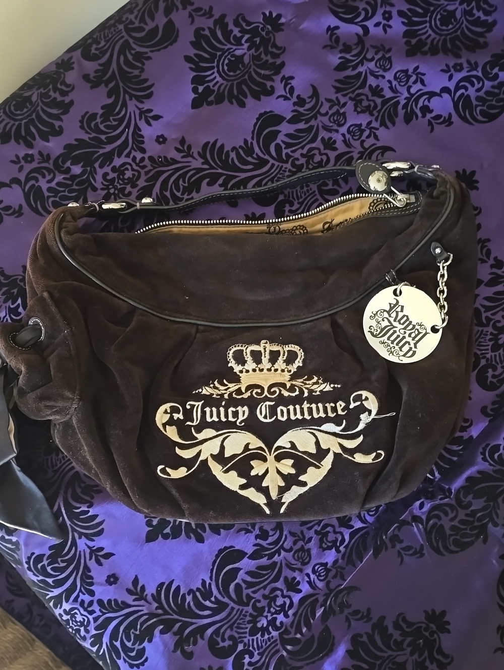 Juicy Couture Brown Suede Logo Hobo Bag